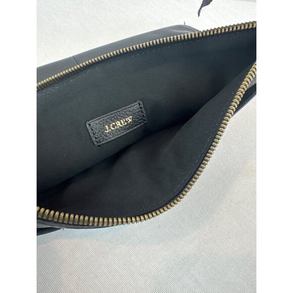 J Crew Black Leather Calf Hair Leopard Print Clutch Brass Accents Zipper - Picture 9 of 11